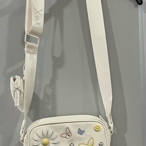 Betsey Johnson White Crossbody Bag with Floral and Butterfly Accents